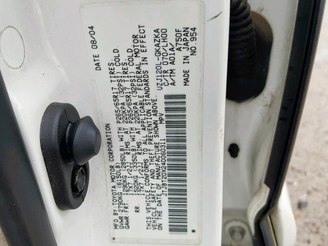 JTJBT20X240060311 - 2004 LEXUS GX 470 WHITE photo 10