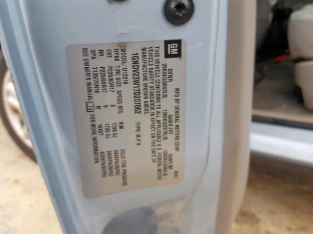 1GNDV23W17D207862 - 2007 CHEVROLET UPLANDER L Mavi foto 10