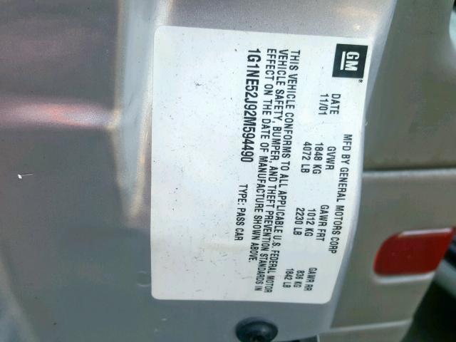 1G1NE52J92M594490 - 2002 CHEVROLET MALIBU LS Gümüş foto 10