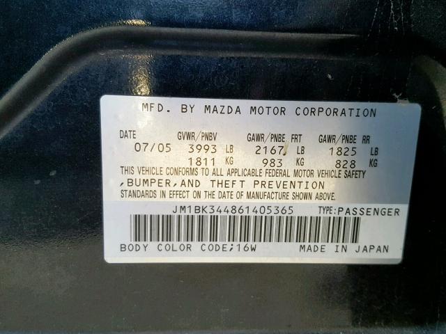 JM1BK344861405365 - 2006 MAZDA 3 HATCHBAC BLACK photo 10