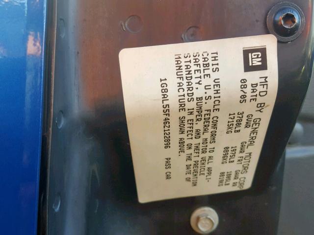 1G8AL55F46Z122896 - 2006 SATURN ION LEVEL BLUE photo 10