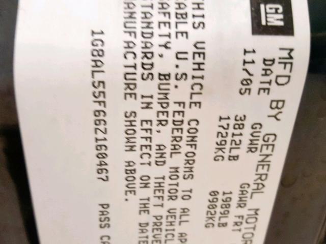 1G8AL55F66Z160467 - 2006 SATURN ION LEVEL GRAY photo 10