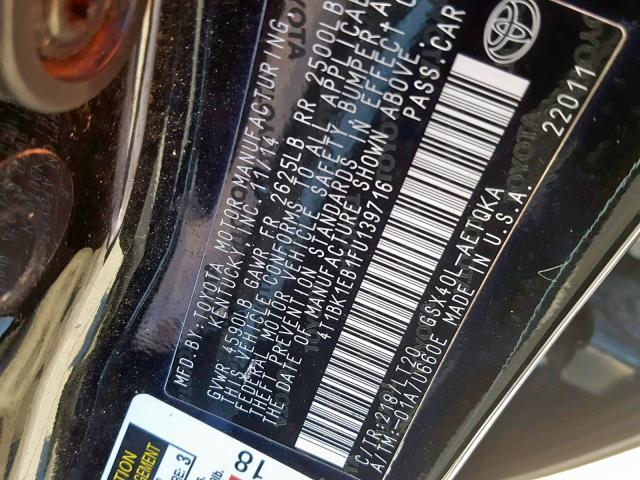 4T1BK1EB1FU139716 - 2015 TOYOTA AVALON XLE BLACK photo 10