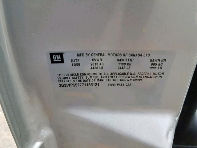 2G2WP552771186121 - 2007 PONTIAC GRAND PRIX SILVER photo 10