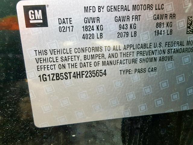 1G1ZB5ST4HF235654 - 2017 CHEVROLET MALIBU LS შავი ფოტო 10