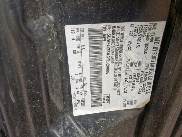 5LMFU28A3YLJ20806 - 2000 LINCOLN NAVIGATOR BLACK photo 10