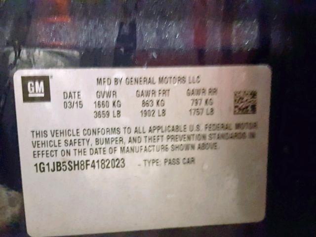 1G1JB5SH8F4182023 - 2015 CHEVROLET SONIC LS 灰色 照片 10