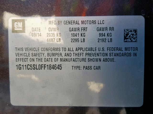 1G11C5SL0FF184645 - 2015 CHEVROLET MALIBU 1LT PURPLE photo 10