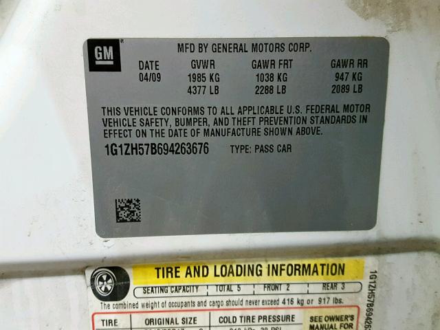 1G1ZH57B694263676 - 2009 CHEVROLET MALIBU 1LT WHITE photo 10