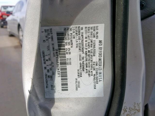 1FAFP55UX3G263371 - 2003 FORD TAURUS SES SILVER photo 10