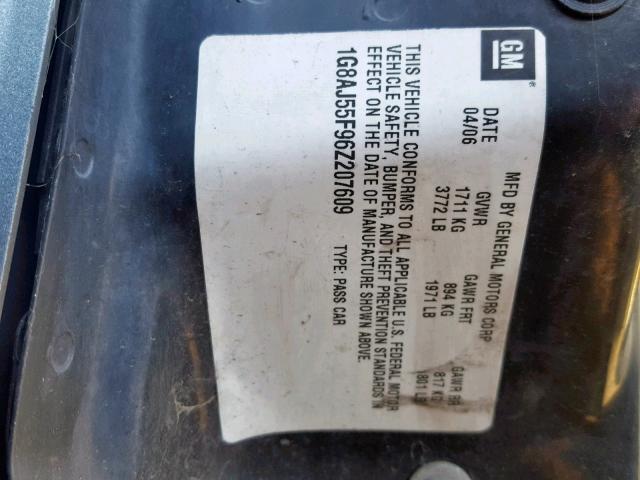 1G8AJ55F96Z207609 - 2006 SATURN ION LEVEL GRAY photo 10