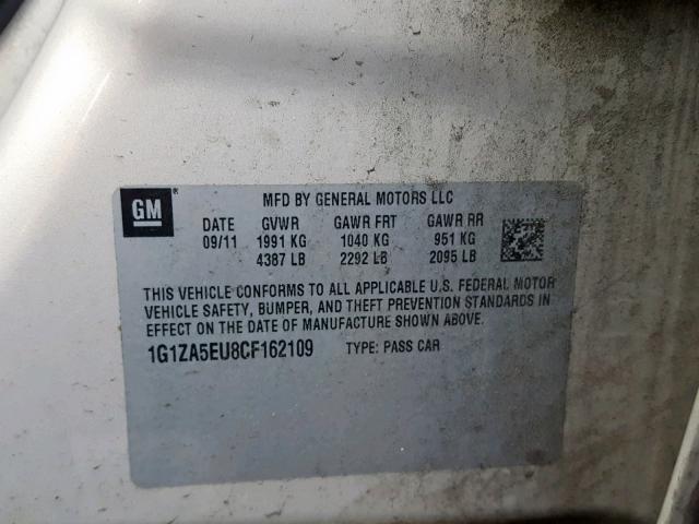 1G1ZA5EU8CF162109 - 2012 CHEVROLET MALIBU LS Қоңыр фото 10