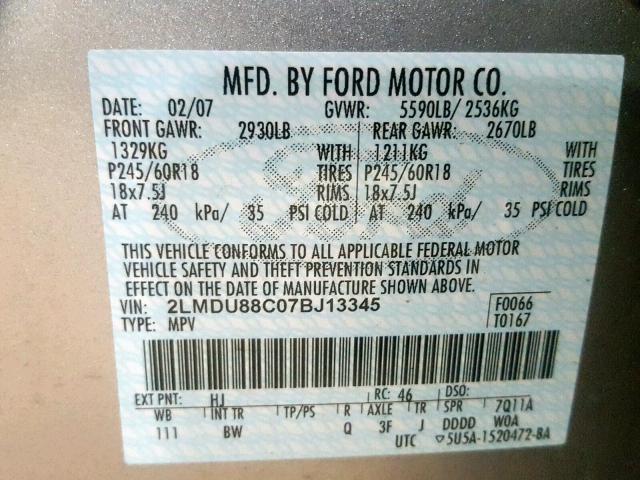 2LMDU88C07BJ13345 - 2007 LINCOLN MKX SILVER photo 10