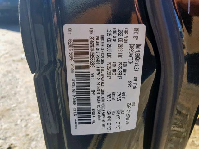 2C4GM68435R550285 - 2005 CHRYSLER PACIFICA T BLACK photo 10