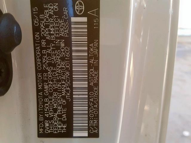 JTKJF5C79FJ011602 - 2015 TOYOTA SCION TC თეთრი ფოტო 10