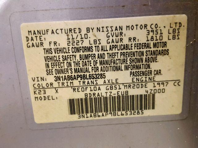 3N1AB6AP9BL653285 - 2011 NISSAN SENTRA 2.0 SILVER photo 10