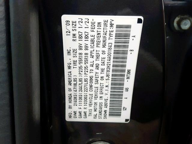 5J8TB2H21AA001843 - 2010 ACURA RDX GRAY photo 10