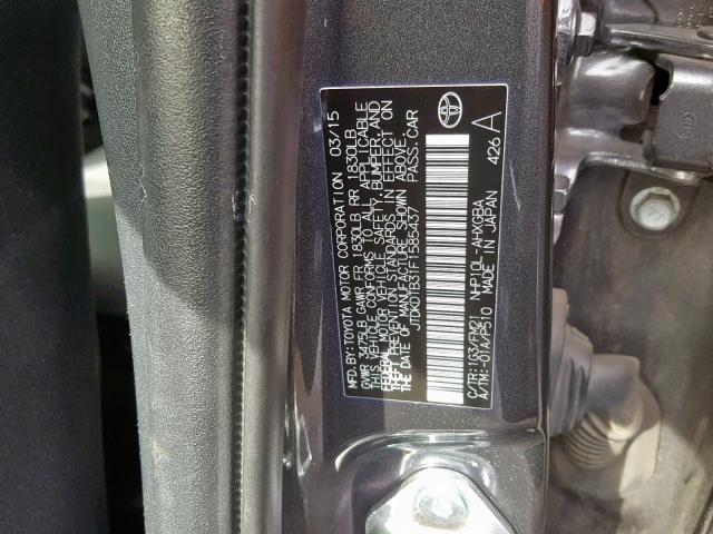 JTDKDTB31F1585437 - 2015 TOYOTA PRIUS C GRAY photo 10