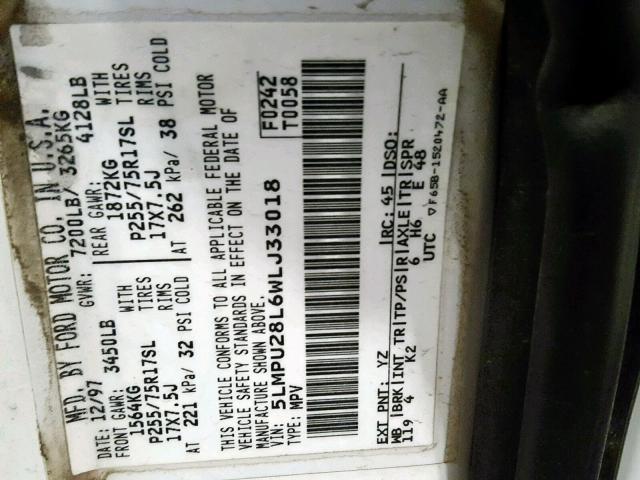 5LMPU28L6WLJ33018 - 1998 LINCOLN NAVIGATOR 白色 照片 10