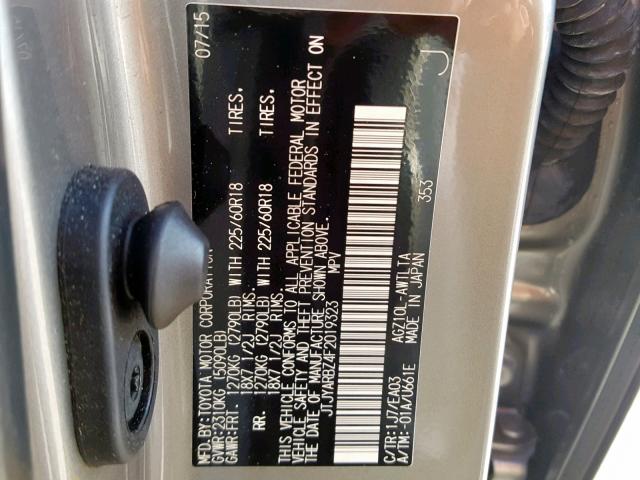 JTJYARBZ4F2019323 - 2015 LEXUS NX 200T SILVER photo 10