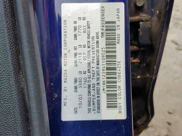 JM1BK123941109525 - 2004 MAZDA 3 S BLUE photo 10