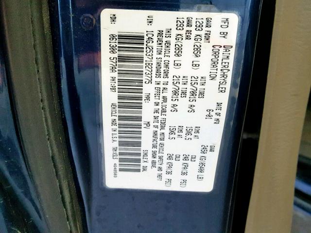 1C4GJ25371B273775 - 2001 CHRYSLER VOYAGER BLUE photo 10