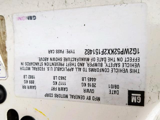 1G2WP52KX2F151482 - 2002 PONTIAC GRAND PRIX თეთრი ფოტო 10