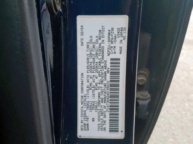 JTLKT324240159310 - 2004 TOYOTA SCION XB Қара фото 10