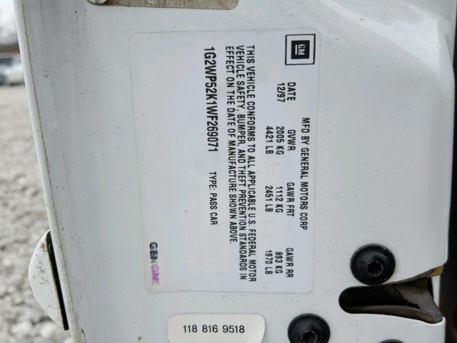 1G2WP52K1WF269071 - 1998 PONTIAC GRAND PRIX WHITE photo 10