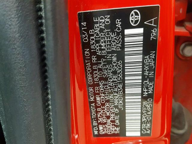 JTDKDTB34E1563026 - 2014 TOYOTA PRIUS C RED photo 10