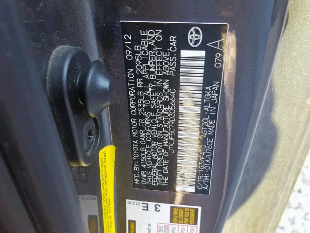 JTKJF5C79D3056640 - 2013 TOYOTA SCION TC ნაცრისფერი ფოტო 10