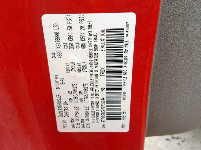 3D7KR28C07G716644 - 2007 DODGE RAM 2500 S RED photo 10