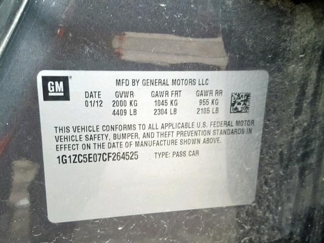 1G1ZC5E07CF264525 - 2012 CHEVROLET MALIBU 1LT GRAY photo 10