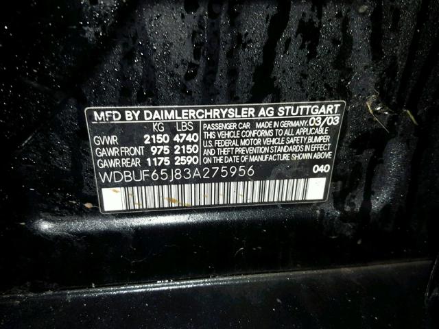 WDBUF65J83A275956 - 2003 MERCEDES-BENZ E 320 BLACK photo 10