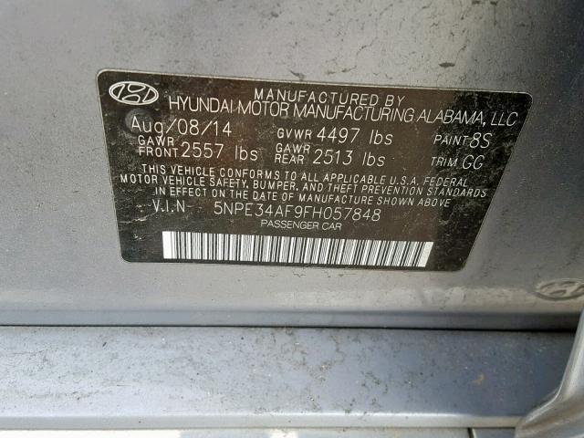 5NPE34AF9FH057848 - 2015 HYUNDAI SONATA SPO BLUE photo 10