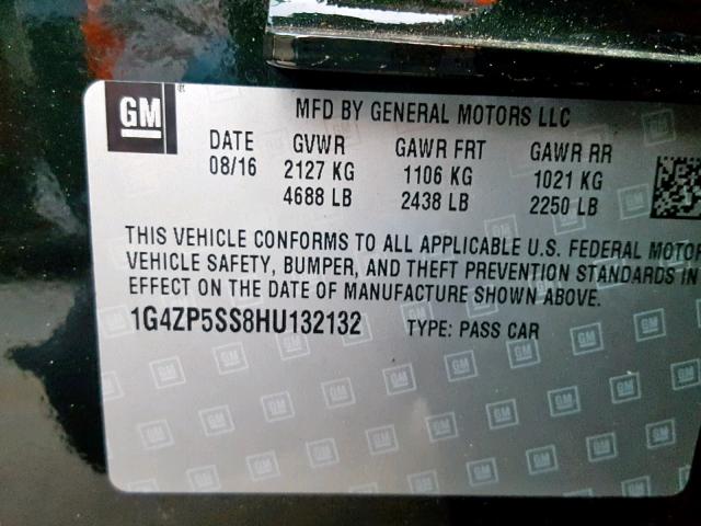 1G4ZP5SS8HU132132 - 2017 BUICK LACROSSE E GREEN photo 10