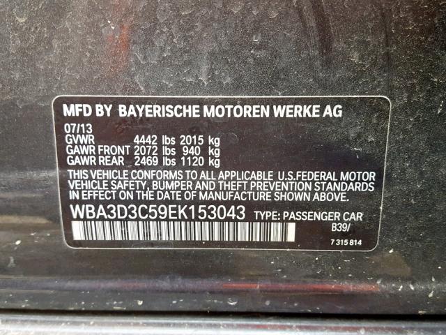 WBA3D3C59EK153043 - 2014 BMW 328 D GRAY photo 10