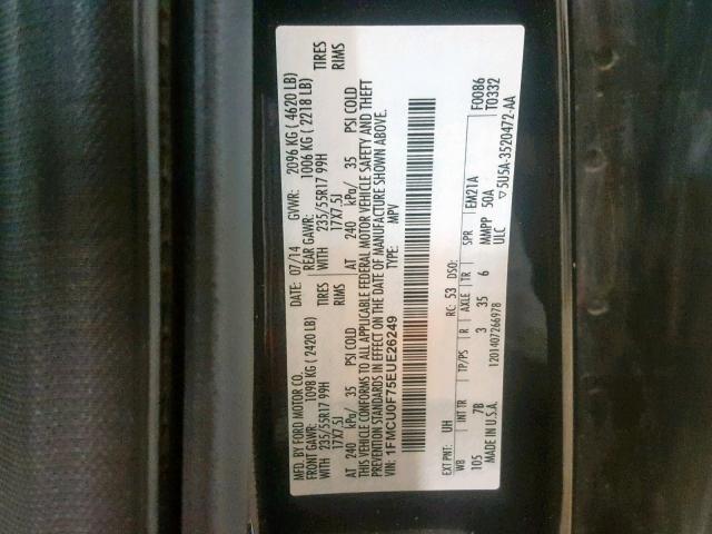 1FMCU0F75EUE26249 - 2014 FORD ESCAPE S BLACK photo 10