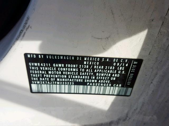 3VW2K7AJ7FM2 - 2015 VOLKSWAGEN JETTA BASE WHITE photo 10