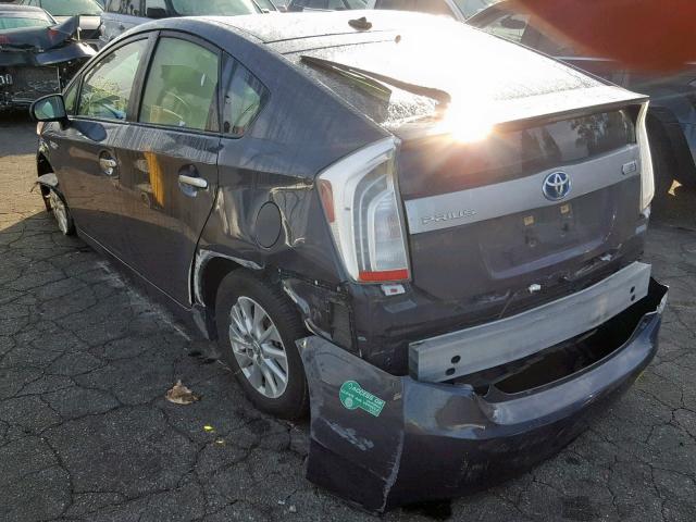 JTDKN3DP7D3046139 - 2013 TOYOTA PRIUS PLUG GRAY photo 3