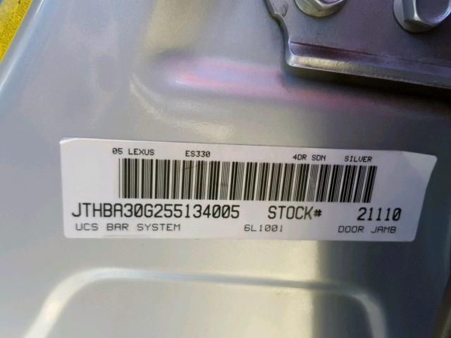 JTHBA30G255134005 - 2005 LEXUS ES 330 SILVER photo 10