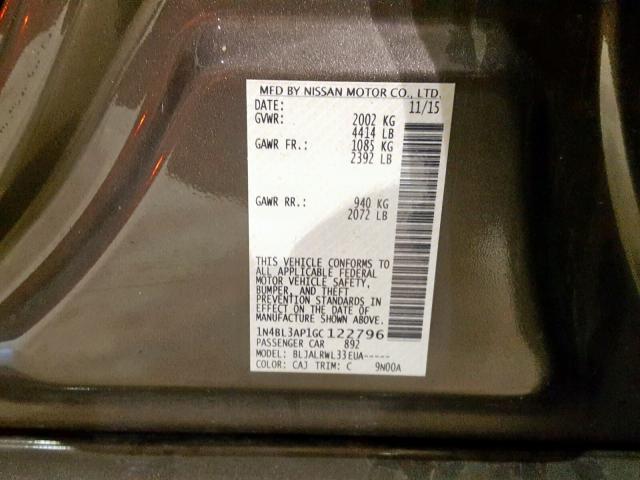 1N4BL3AP1GC122796 - 2016 NISSAN ALTIMA 3.5 BROWN photo 10