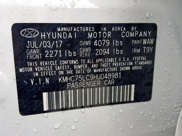 KMHC75LC9HU048981 - 2017 HYUNDAI IONIQ SEL WHITE photo 10