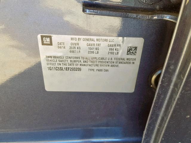 1G11C5SL1EF293209 - 2014 CHEVROLET MALIBU 1LT BLUE photo 10