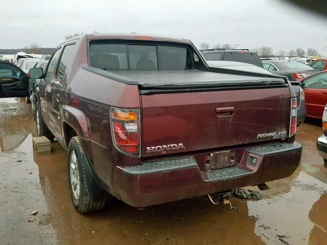 2HJYK16507H528967 - 2007 HONDA RIDGELINE MAROON photo 3