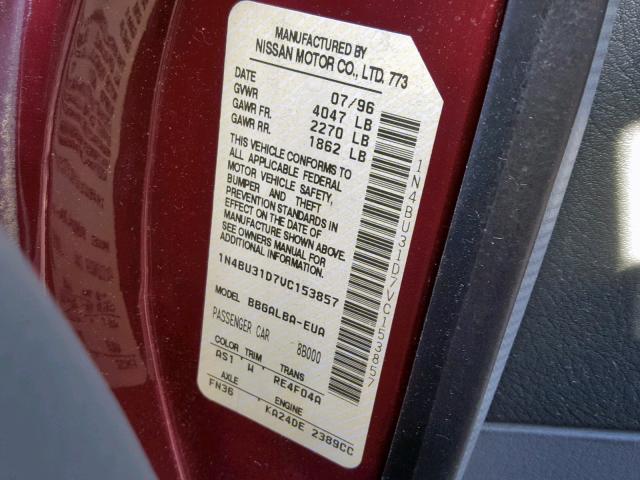 1N4BU31D7VC153857 - 1997 NISSAN ALTIMA XE MAROON photo 10