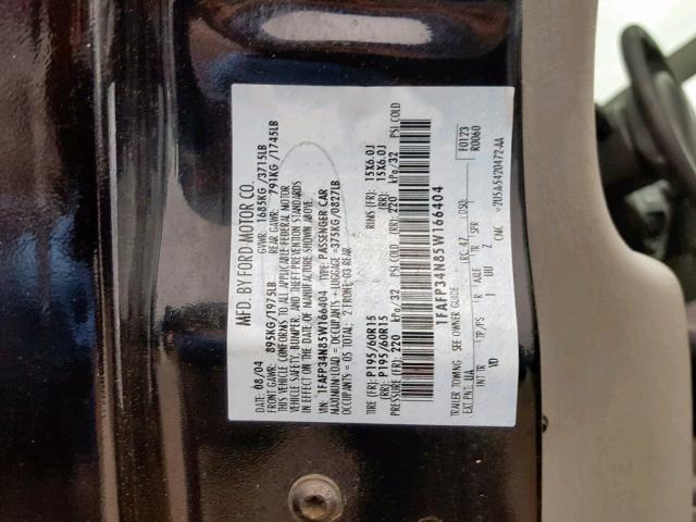 1FAFP34N85W166404 - 2005 FORD FOCUS ZX4 BLACK photo 10