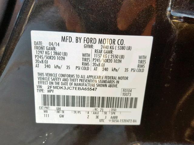 2FMDK3JC7EBA65547 - 2014 FORD EDGE SEL BLACK photo 10