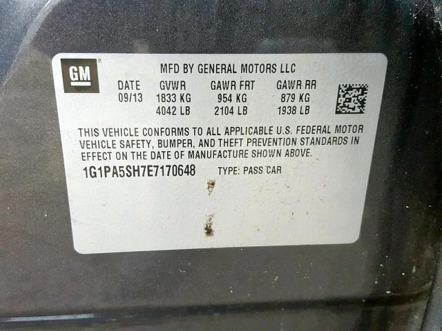 1G1PA5SH7E7170648 - 2014 CHEVROLET CRUZE LS CHARCOAL photo 10