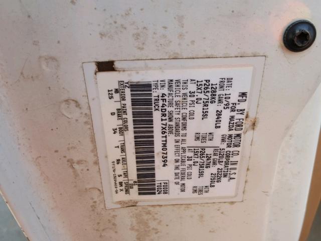 4F4DR17X6TTM07394 - 1996 MAZDA B4000 CAB WHITE photo 10